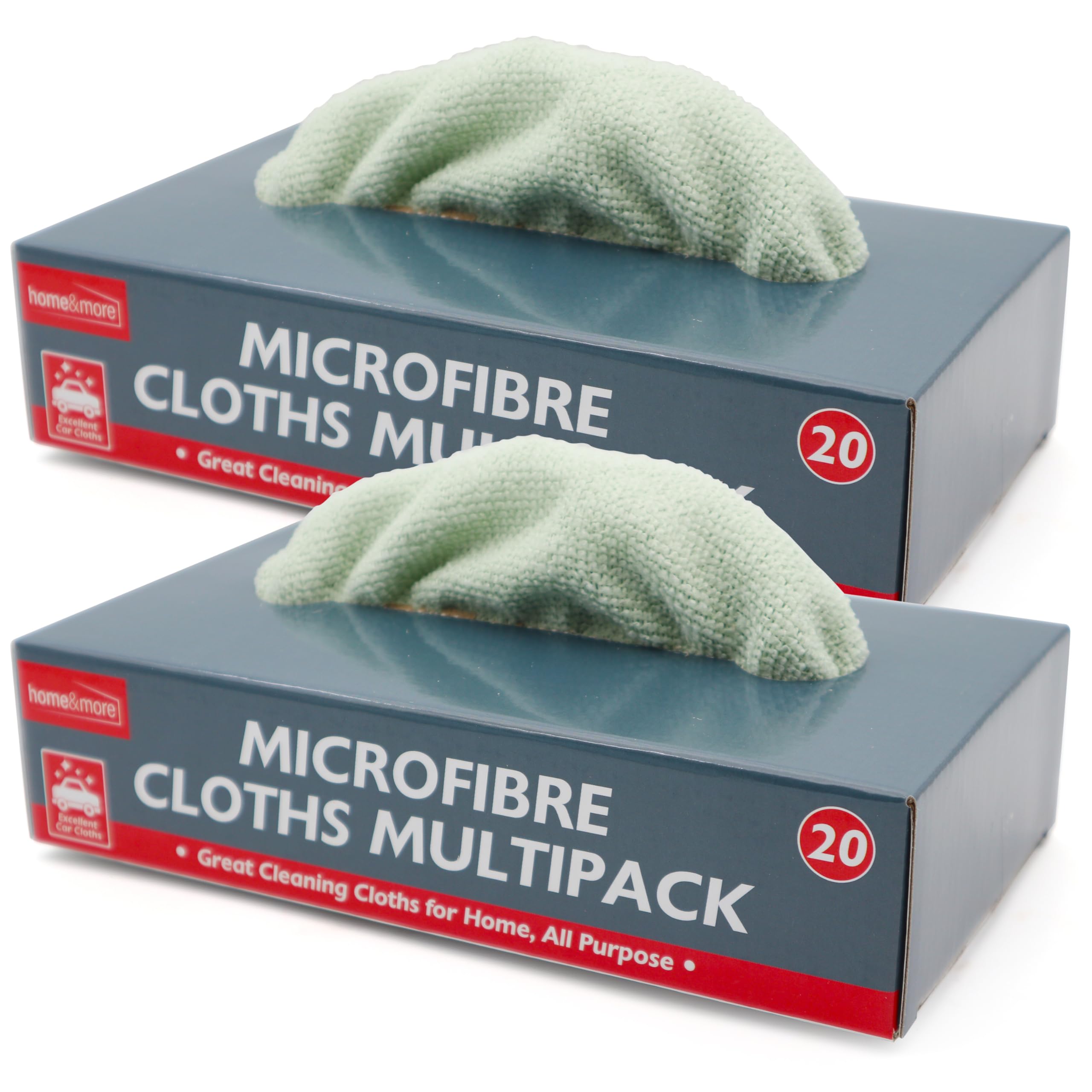SOL 40pk Microfibre Cloths in Dispensers for Tidy Storage – Multipurpose Cleaning Towel for Home, Kitchen & Car – Reusable, Absorbent, Streak-Free Wiping & Polishing Windows Surfaces (2 x 20pk)