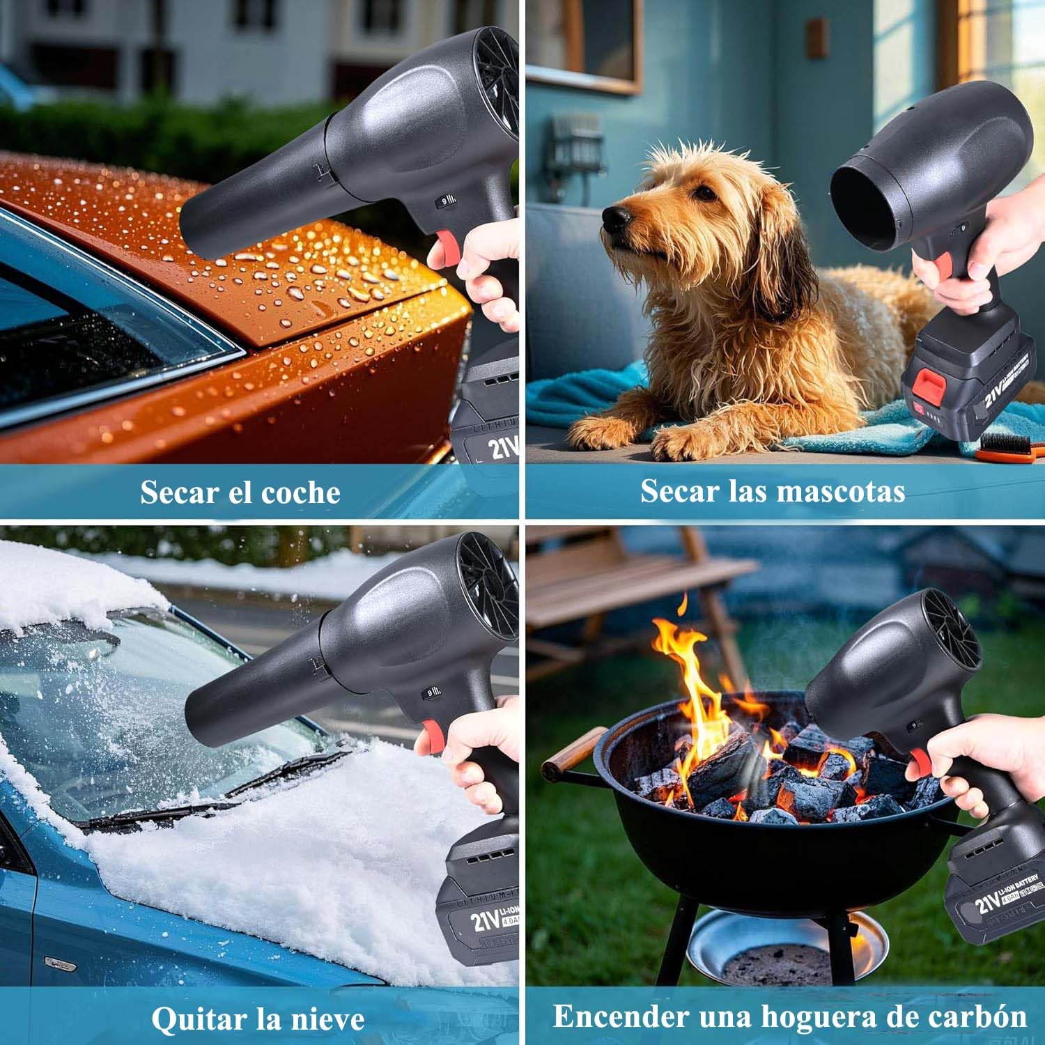 Soplador de Turbo Inalámbrico con 1 x 4000mAh Batería, Soplador de Hojas sin Escobillas 130.000RPM, Mini Soplador de Aire Eléctrico para Limpieza de Hojas, Nieve, Polvo, con Boquilla Extendida
