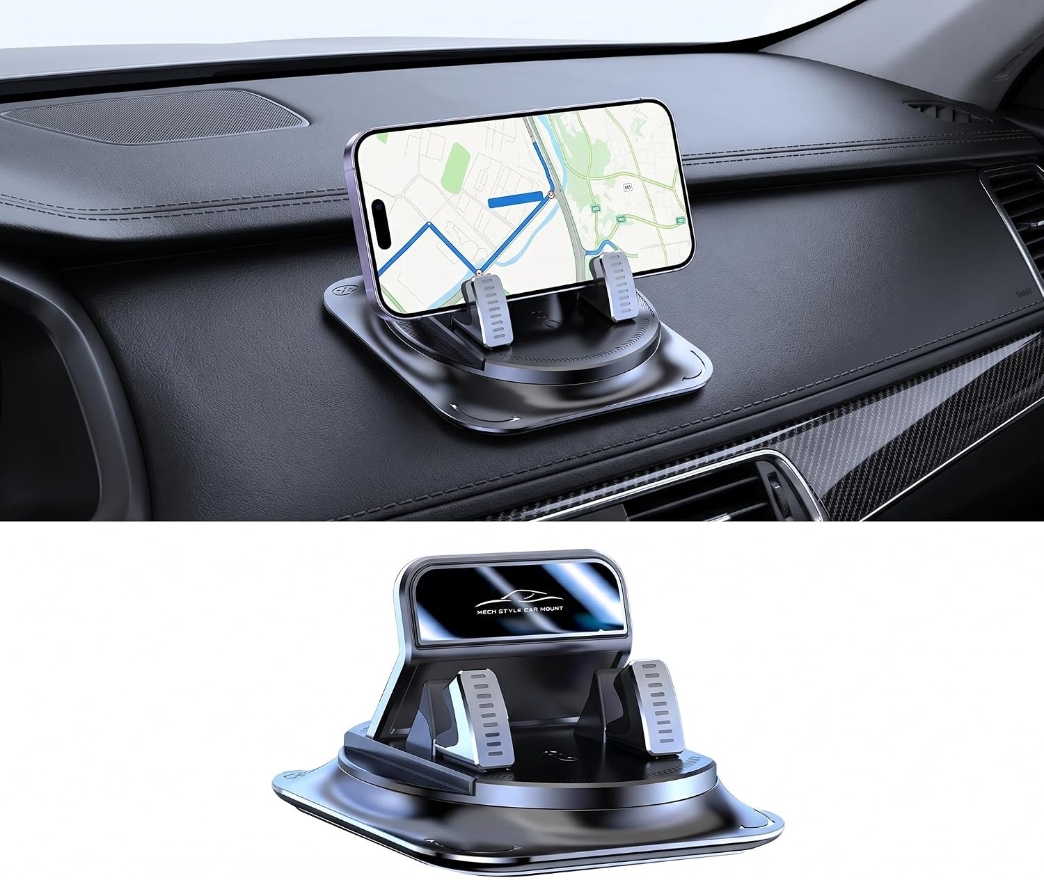 360 Degree Rotation Dashboard Phone Holder, Anti-Slip One-Hand Operation Cell Phone Mount, Smartphone Navigation Bracket with Strong Suction, Fit for Most Size Phones (Black)