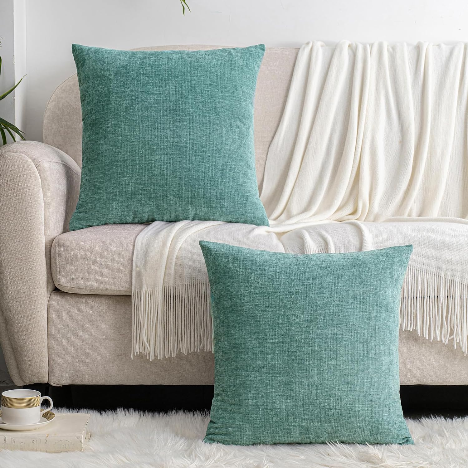 HWY 50 Smoky Blue Couch Pillow Covers 20x20 Inch Pack of 2, Soft Chenille Decorative Throw Pillow Cases Farmhouse for Sofa Living Room Bed - Image 4