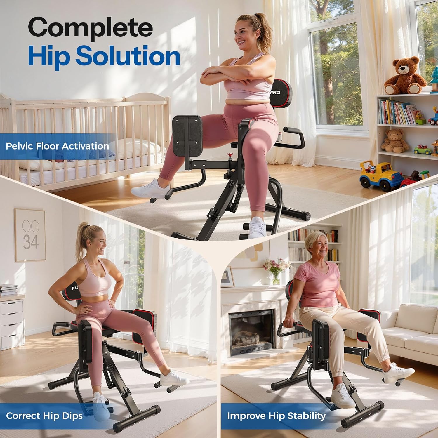 FLYBIRD 2-in-1 Hip Abductor & Adductor Machine, Lower Body Glute & Inner Thigh Workout Equipment for Home Gym, 6 Adjustable Resistance Bands and Dual Foot Bar