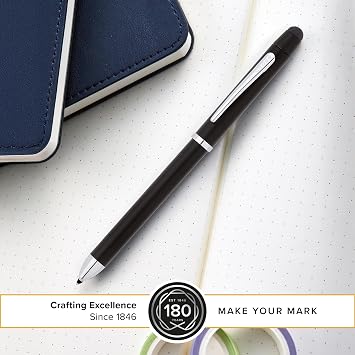 CROSS Tech3+ Satin Black Multi-Function Ballpoint Pen with Stylus incl. Premium Gift Box – Refillable Ballpen & Pencil