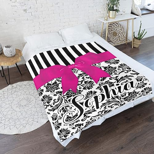 Miniatura 3 de Manta de forro polar blanco y negro con nombre para sofá, cama, regalos de boda y hogar, 50 x 60 pulgadas