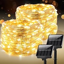 2PACK 66FT 200LEDs Fairy Lights Solar,Silver Wire,Warm White