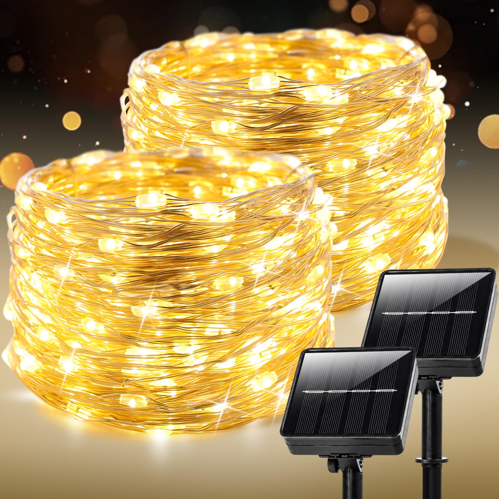 Luci a stringa solare extra lunghe Confezione da 2 luci a stringa da esterno da 30m Luci a stringa a energia solare impermeabili 300 LED per patio, giardino, cortile, albero, matrimonio