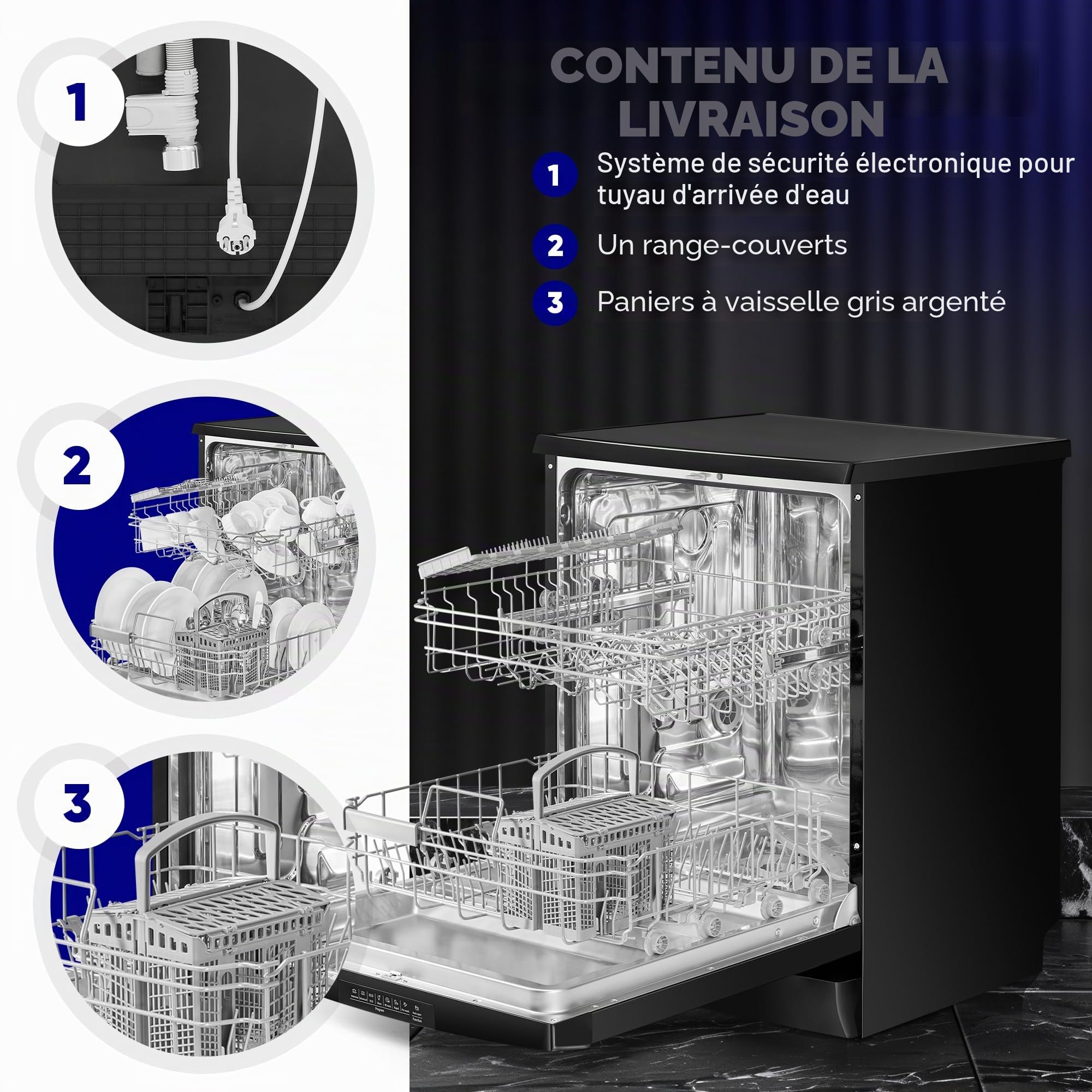Bomann GSP 7419 Lave-vaisselle 60 cm, 14 places, sur pied ou sous comptoir, 7 programmes et 2 niveaux de pulvérisation, lave-vaisselle avec présélection de démarrage, lave-vaisselle encastrable, noir