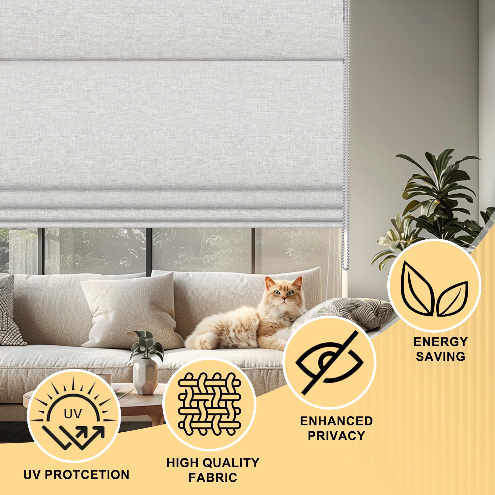 PQRSHADE Blackout Roman Shades for Interior Windows, Room Darkening Heat Blocking Custom Roman Blinds for French Door Window,46