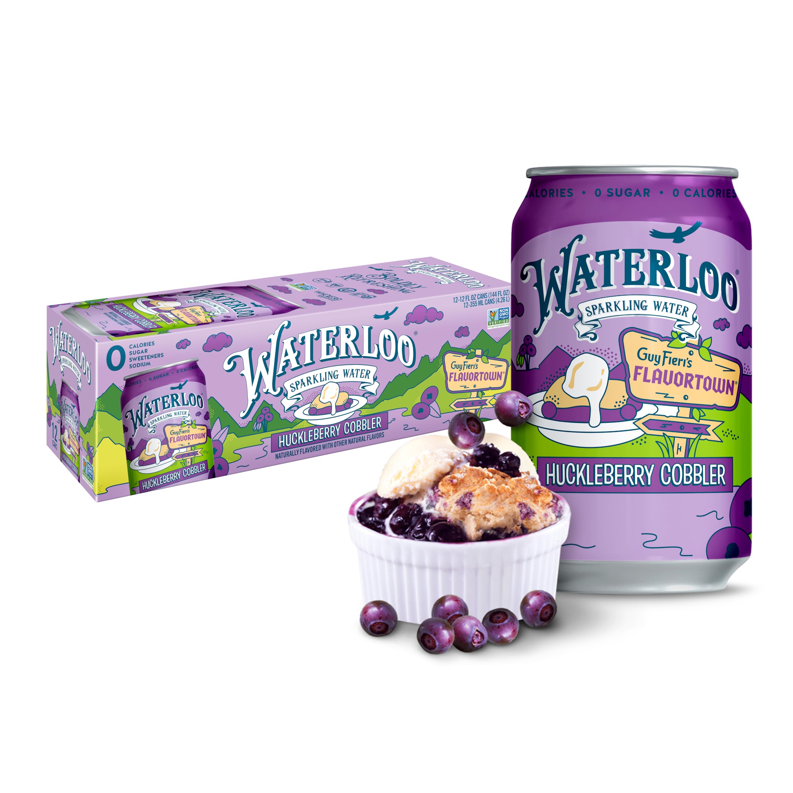 Waterloo Sparkling Water, Huckleberry Cobbler Naturally Flavored, 12 Fl Oz Cans (Pack of 12) – Zero Calories and Zero Sugar or Sweeteners