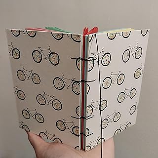 The Bikes Pattern Handmade A5 Notebook, Colored Paper, 82 Pages, Hand-drawn & Handbound