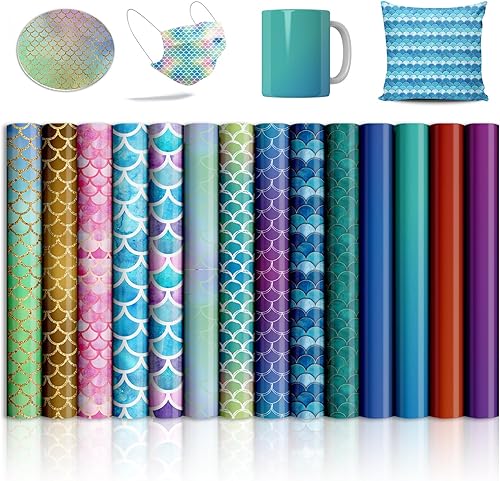 Vista 10 de Hojas de transferencia de sublimación con purpurina verde para máquina de prensa de calor, papel de transferencia de sublimación de 12 x 12 pulgadas