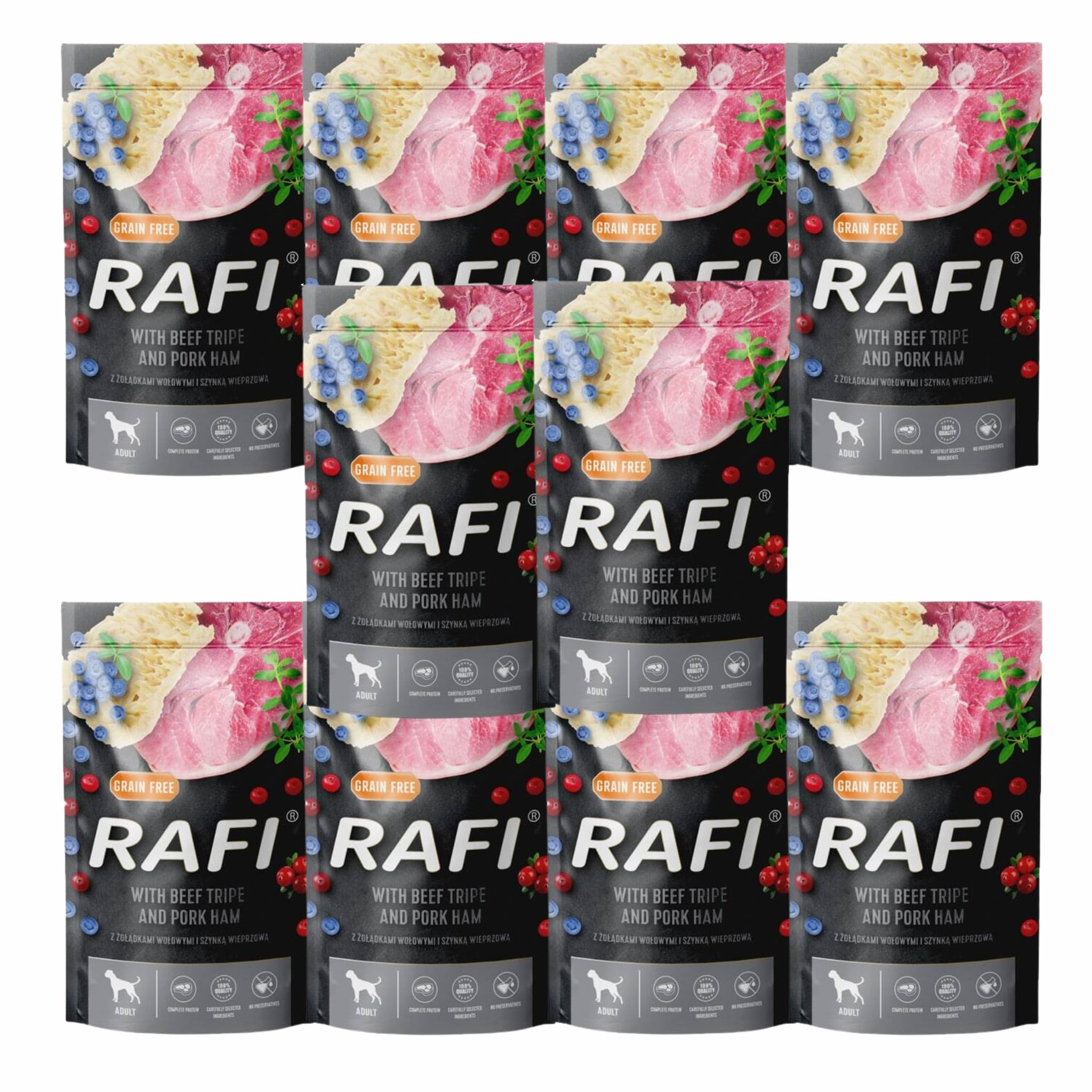 Rafi Beef Tripe with Ham Complete Wet Food for Adult Dogs 10 x 500g Sachets