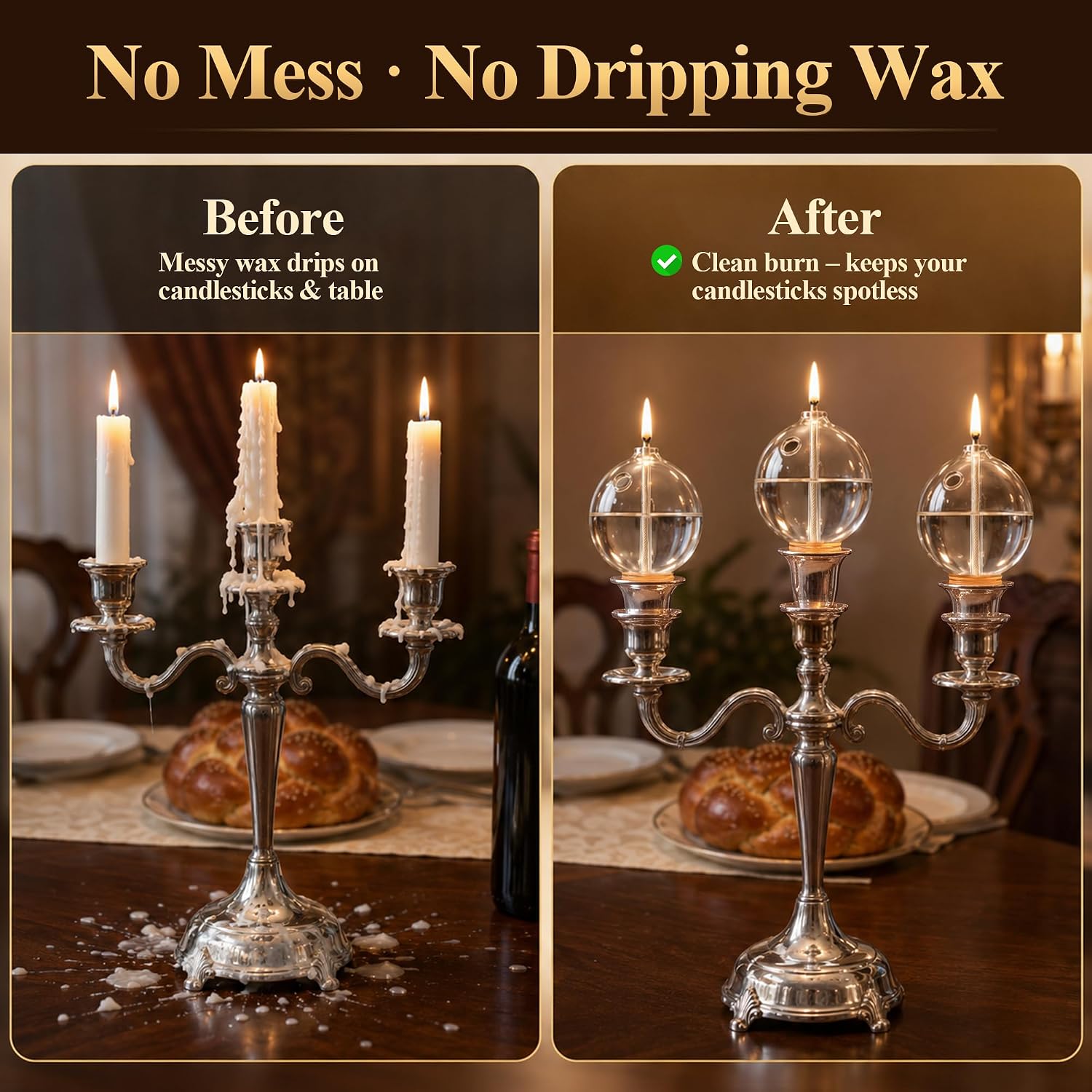 2 Pack Glass Paraffin Shabbat Candles Holders Cup and Wick for Oil Lamp