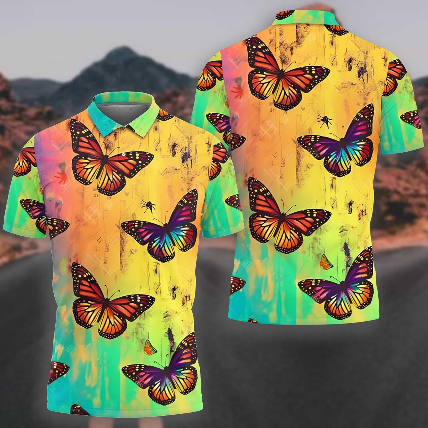 Amazon.com: Colorful Butterfly Polo Shirts for Men-Blue