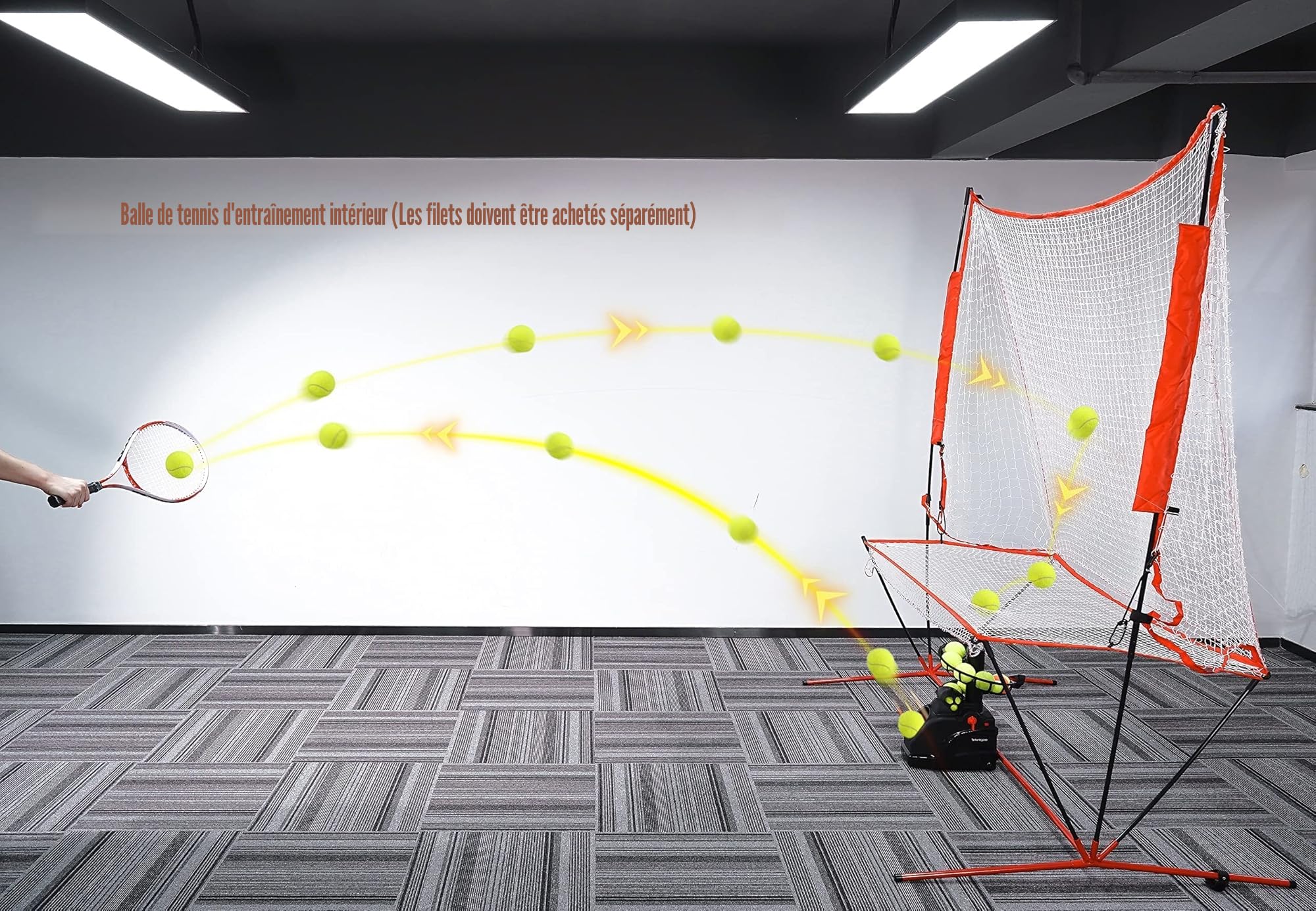 Lanceur De Balle Tennis(Peut contenir10 Balls) Machine à Tennis pour Débutants/Enfants/Entraîneur/Maison/Terrain/Garage/Bureau,AC et Batterie&Câble USB