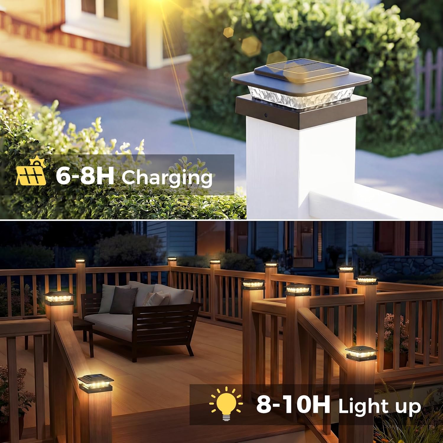 kolpop 4x4 Solar Post Cap Lights Outdoor 16Pack- 3 Color Temperatures& 2 Level Brightness, IP65 Waterproof, 16 LED Black Fence Deck Post Light Solar Powered for Wood/Vinyl Posts