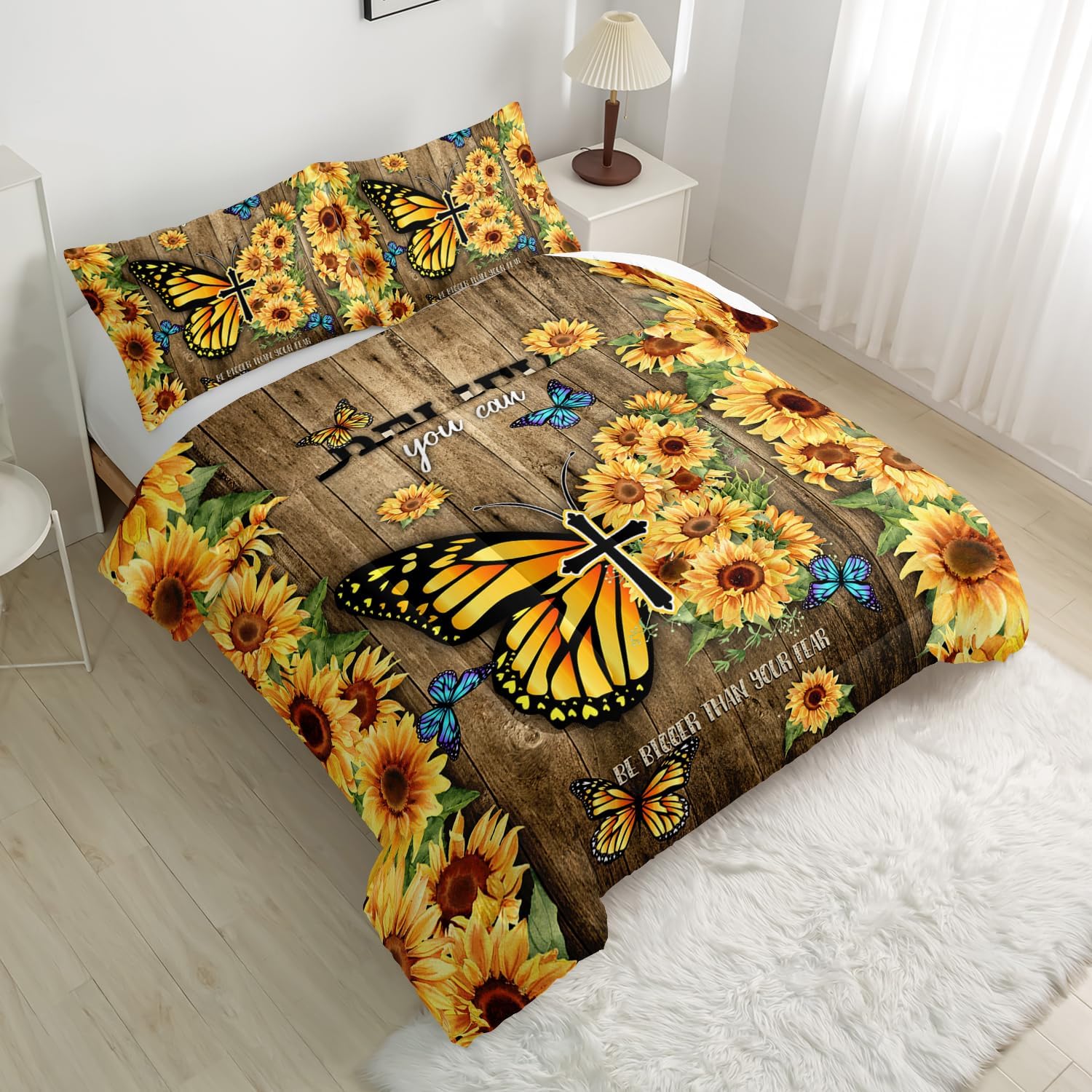 CVHOUSE Sunflower Comforter Queen Set,Sunflower Queen Bedding Set for Girls Kids Teens,Sunflower Quilt Set 3Pcs Sunflower Bed Set Sunflower Duvet Set Farmhouse Room Decor