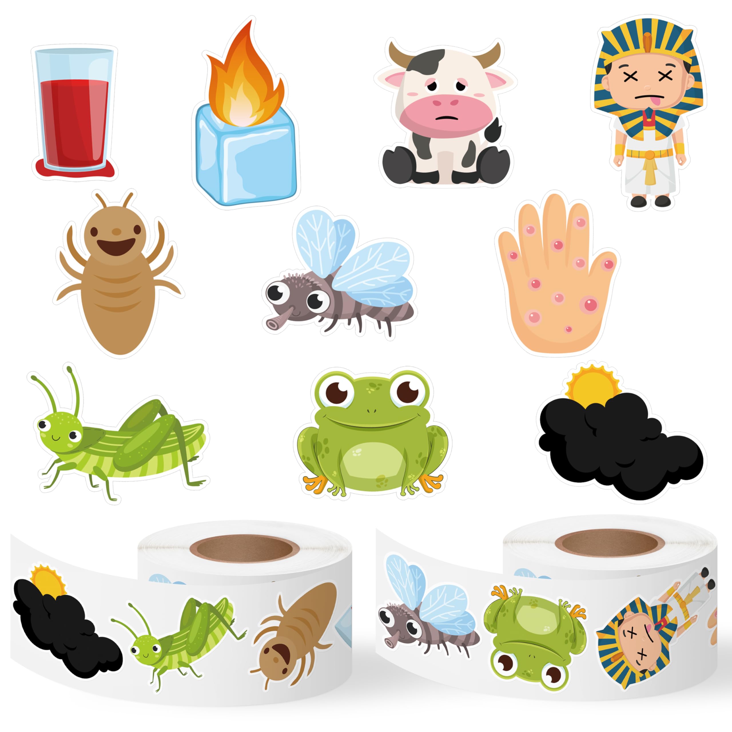 Passover Ten Plagues Sticker - 1000 Pcs The Ten Plagues of Egypt Waterproof Vinyl Reusable Laptop Sticker Roll Coloring Book Scrapbook Water Bottle Page Activity Pad Party Favors Skateboard