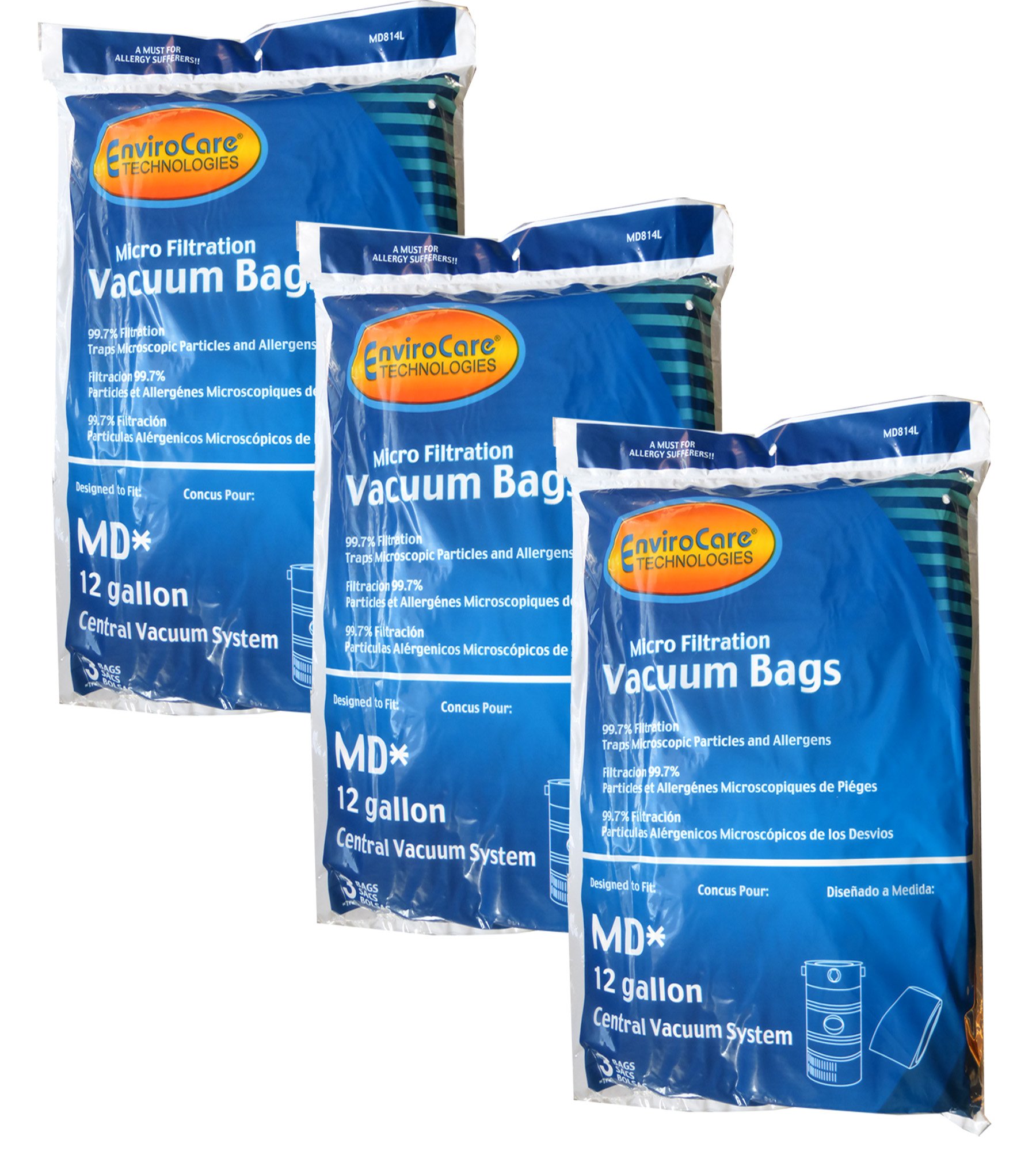 EnviroCare Replacement Vacuum Bags for Modern Day 12 Gallon Central Vacuums 9 Pack