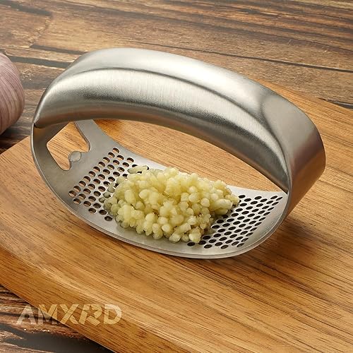 Miniatura 5 de Balancín de prensa de ajo y pelador de silicona, picadora de ajo de acero inoxidable, herramienta de cocina
