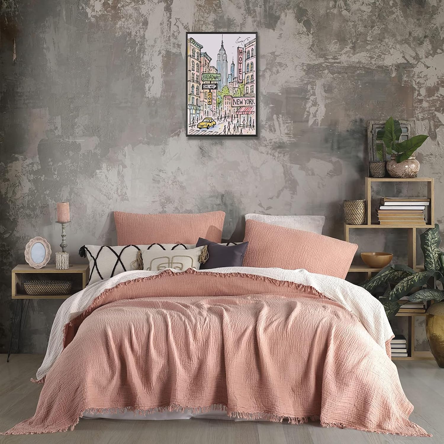 Vintage New York City Street Poster Charming Hand-Drawn Illustration Canvas Wall Art Yellow Taxi One Way Sign Prints Painting For Home Bedroom Dorm Wall Decor 12x18in Framed