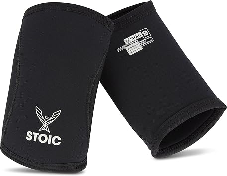Stoic Elbow Sleeves for Powerlifting - 7mm + 5mm Thick Neoprene Sleeve for Bodybuilding, Weight Lifting Best for Squats, Cross Training, Strongman Professional Quality & Ultra Heavy Duty Pair