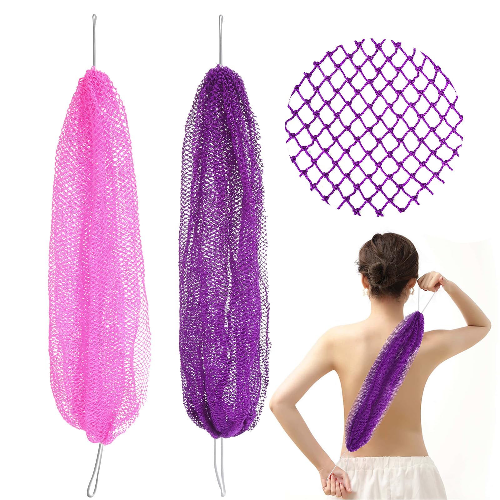 2 Stück Afrikanische Netzschwämme – Ca. 80 Cm Lang, Aus Nylon, Für Intensives Körperpeeling (schwarz & Pink)