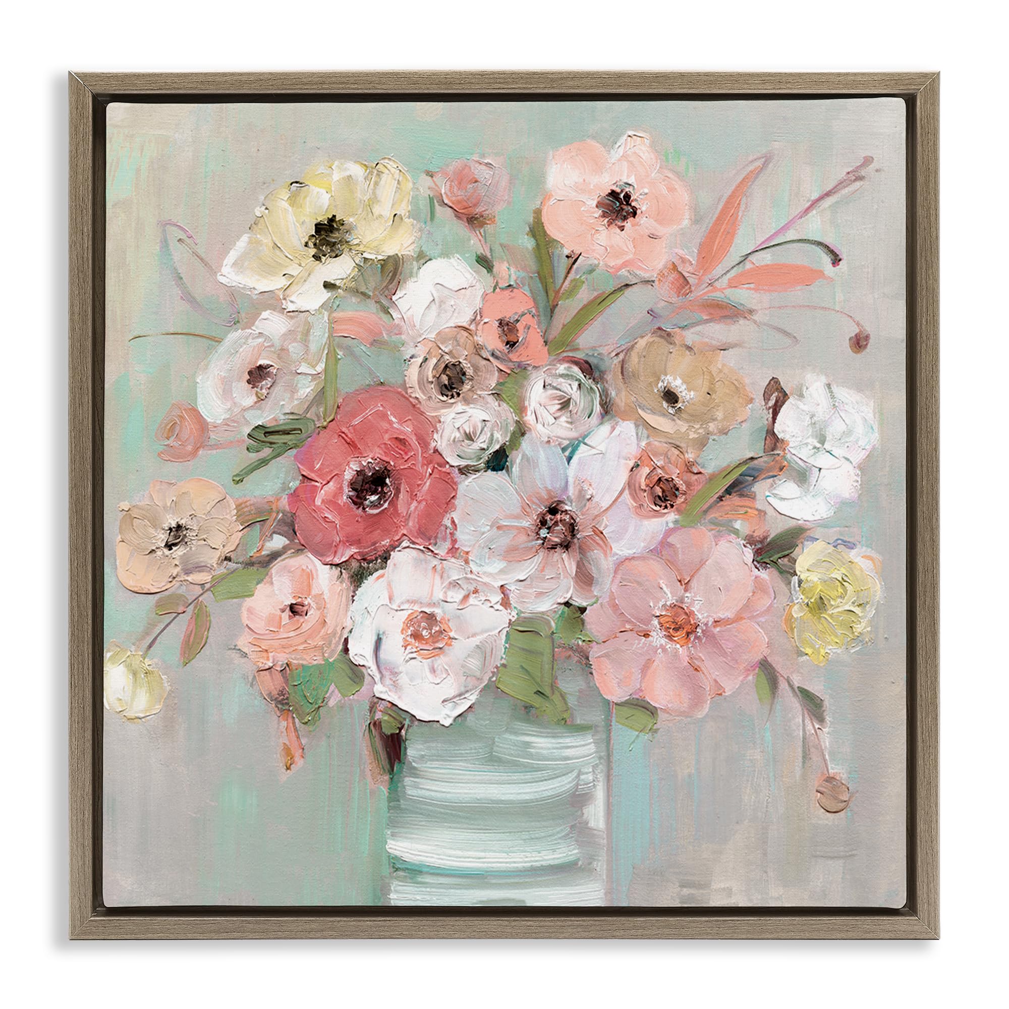 Stupell Industries Montalcino Elm (Textured) Pastel Garden Peony Bouquet, 17 X 17 Inch Canvas In Floater Frame