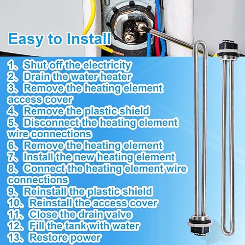 Miniatura 2 de 265-48642-00 415-48642-00 Elemento calentador de agua, para calentadores de agua blancos Bradford, 1 paquete de 208 V 3500 W y 1 paquete de 240 V