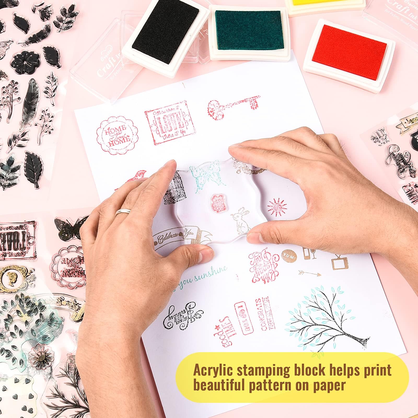 Set Timbri In Silicone Trasparente Per Scrapbooking - 6 Fogli, Blocco Acrilico, 6 Tamponi Colorati, Borsa - Foto 8