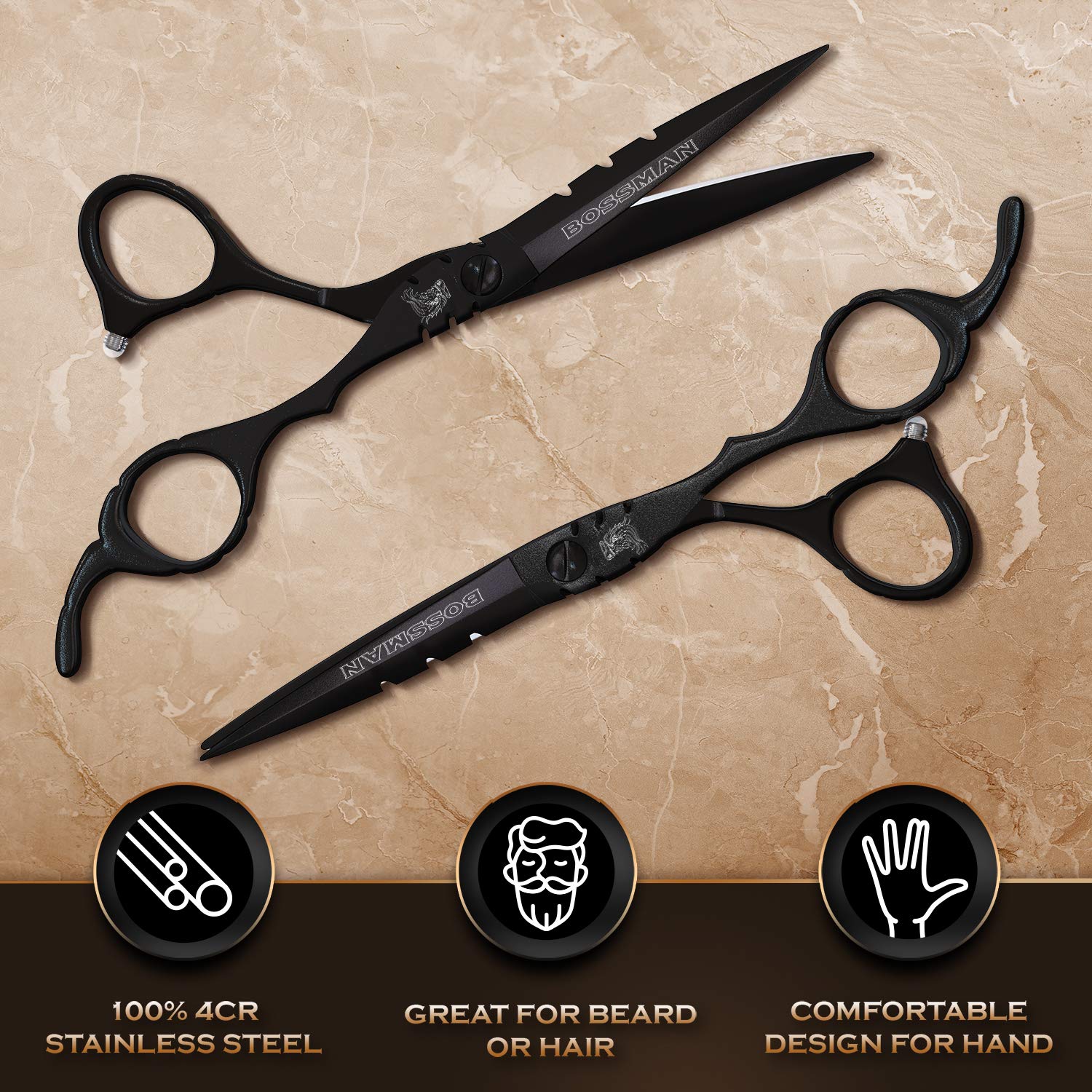 Bossman Hair and Beard Grooming Set - Metal Comb and Professional Scissors for Men's Haircut and Grooming image 5