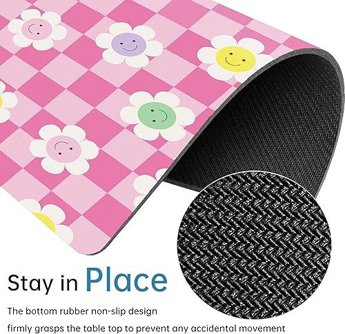 Miniatura 2 de Alfombrilla de mouse a cuadros rosa pequeña, con cara sonriente con margaritas, cuadrada para escritorio, bonita alfombrilla de mouse retro Y2K,