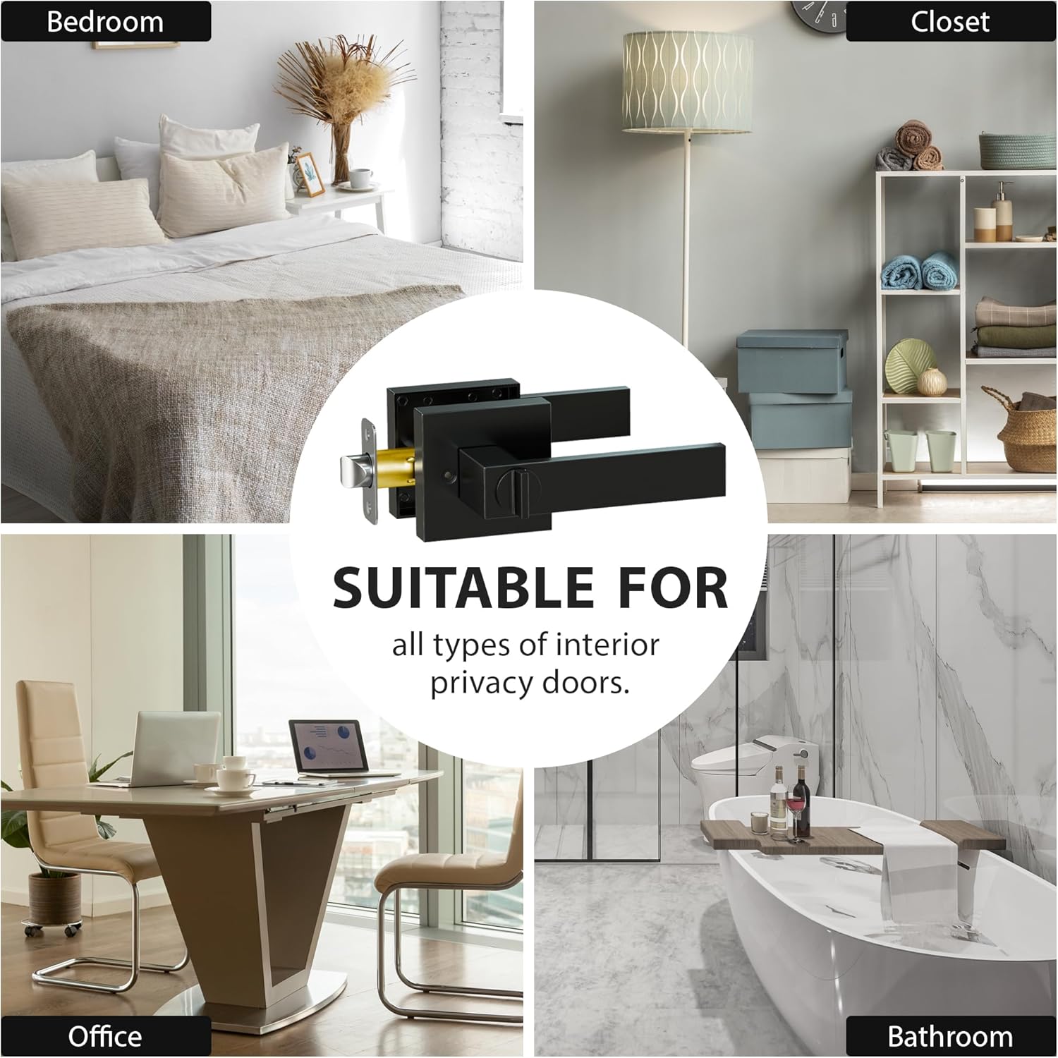 Lifetime Supplies 3 Pack Matte Black Metal Door Handles with Keys Included - Heavy Duty Privacy Interior Door Levers Reversible Square Handle for Bedroom, Bathroom, Closet