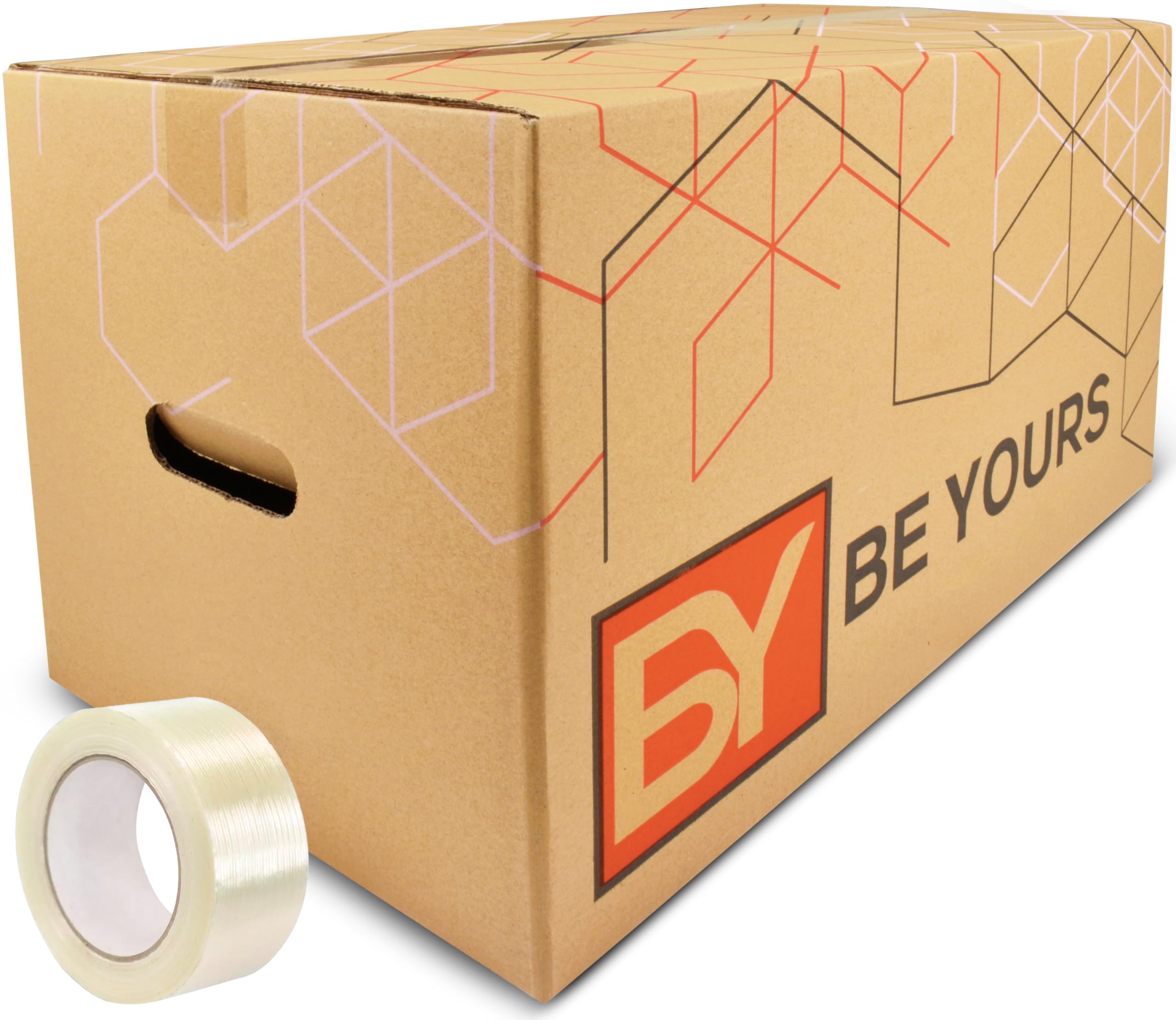 Be Yours Pack 20 Cajas Mudanza 50x30x30 cm + Cinta Adhesiva - Cajas de Cartón Muy Resistentes - 100% Recicladas - Fabricadas en España