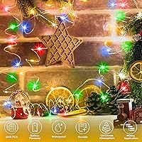 Vista 7 de Luces de hadas navideñas multicolor a pilas, paquete de 2, 16.4 pies, 50 LEDs, alambre de cobre plateado, luces parpadeantes para dormitorio