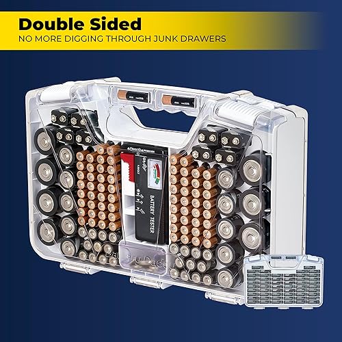 Miniatura 29 de Ontel, Battery Daddy - Estuche organizador de baterías con probador, almacena y protege hasta 180 baterías, tapa transparente con bloqueo Rojo