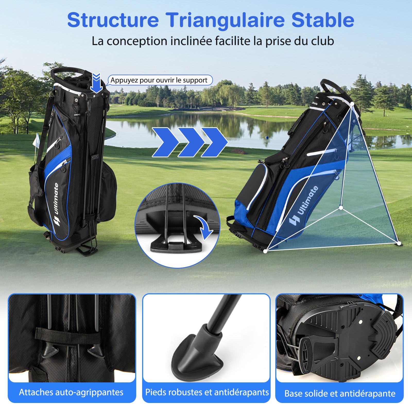 GOPLUS - Bolsa de golf con soporte de 14 compartimentos, bolsa de golf trípode con doble tirantes, 6 bolsillos con cremallera, bolsa isotérmica, bolsa de lluvia, bolsa de golf portátil para hombres y