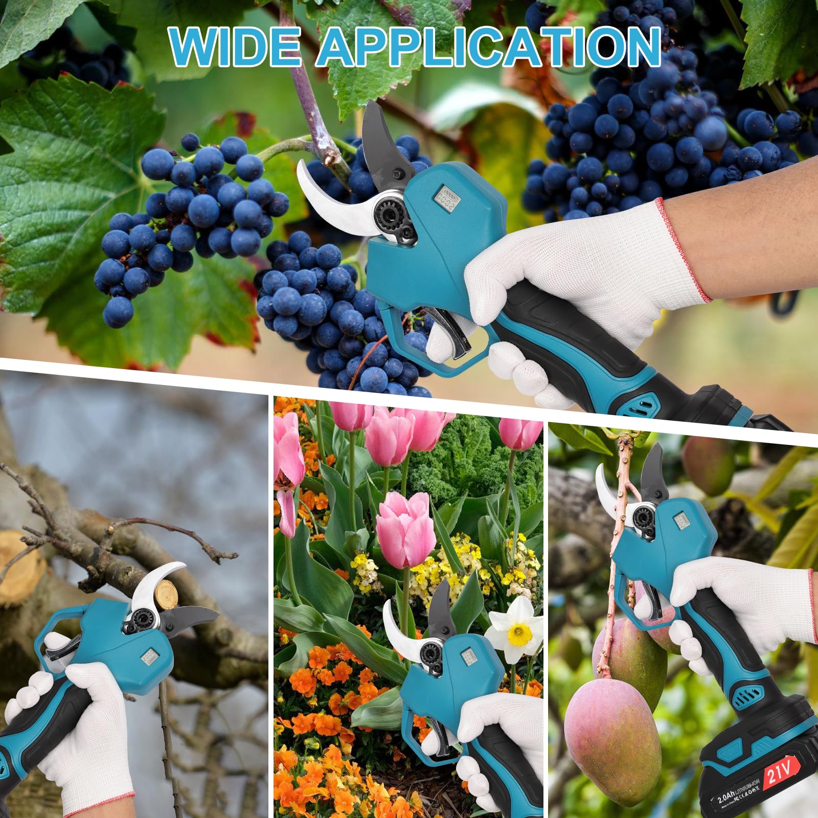 Tijeras de Podar Electricas 50mm: Tijeras de Podar Bateria Con pantalla, 2 baterías de 2000mAh, 2 cuchillas SK5, 3 Tamaños de Apertura (20/30/50mm) Para Huertos, Jardines y Granjas