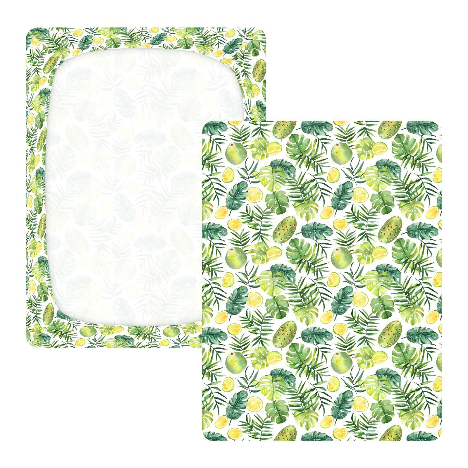 Drap-housse pour berceau de bébé vert aquarelle tropicale pour garçons et filles, 71,1 x 132,1 cm