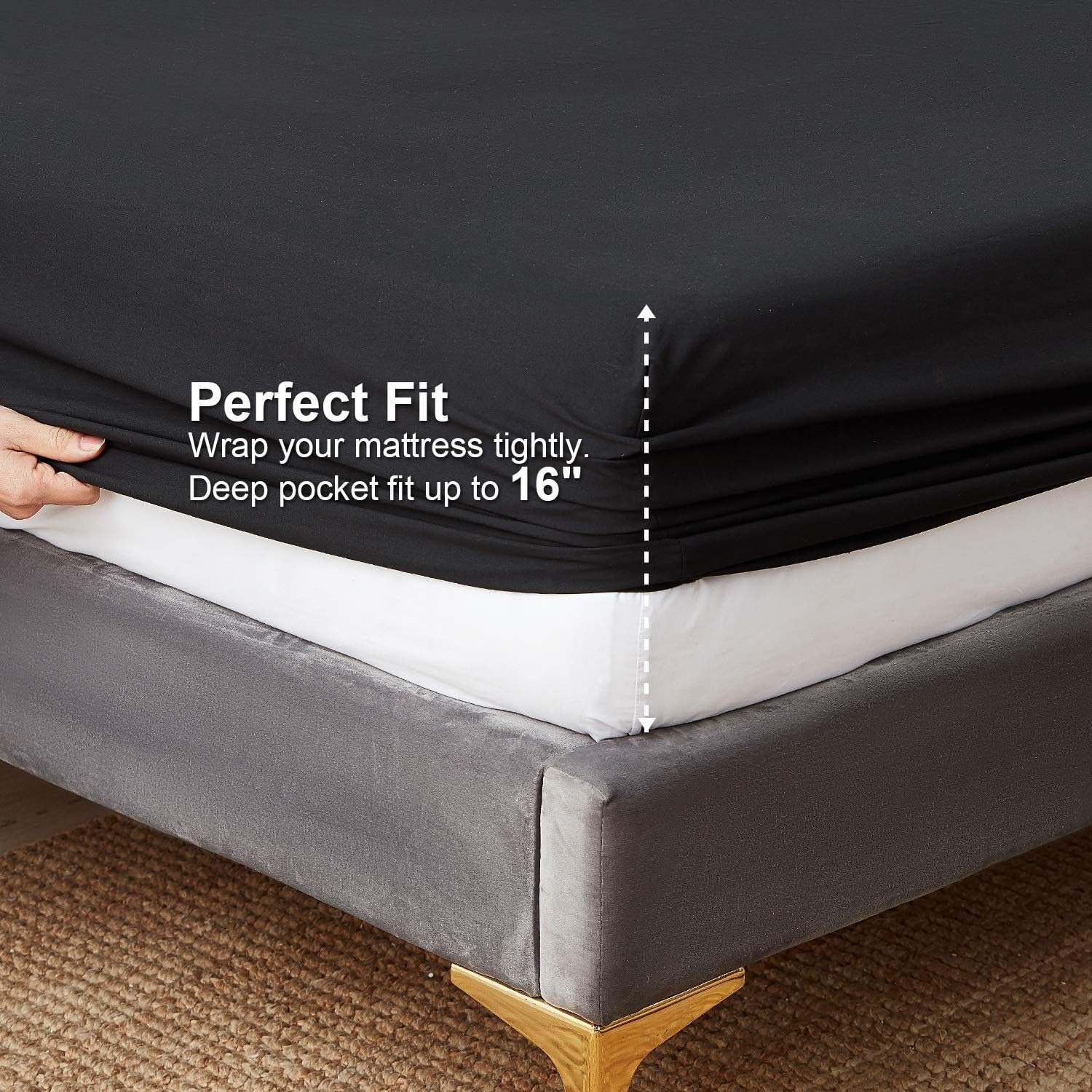 Hansleep Bed Sheets Set, Bedding Sheets & Pillowcases, Cal King Sheet Set 4PCS, 100% Standwashed &Brushed Microfiber-1 Flat Sheet, 1 Fitted Sheet Set, 2 Pillowcases (Black, Cal King)
