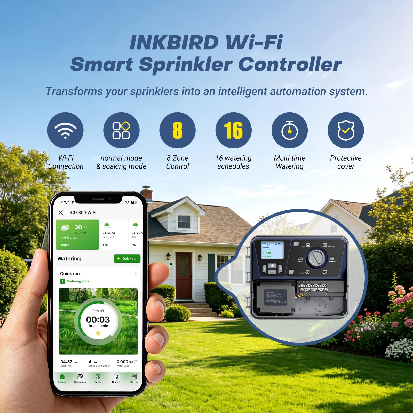 Inkbird IICO-800-WIFI inteligentny komputer nawadniający, 8-strefowe sterowanie, inteligentne sterowanie nawadnianiem