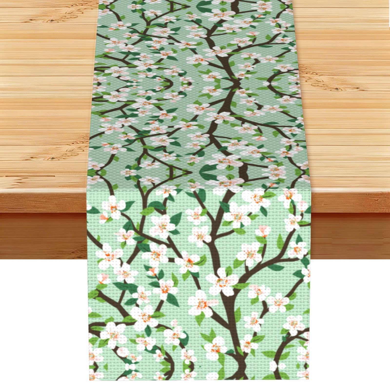 Fine white cherry blossoms Printed Table Runner 13 x 72, Wrinkle Resistant Decor for Dining Table Coffee Table Fireplace