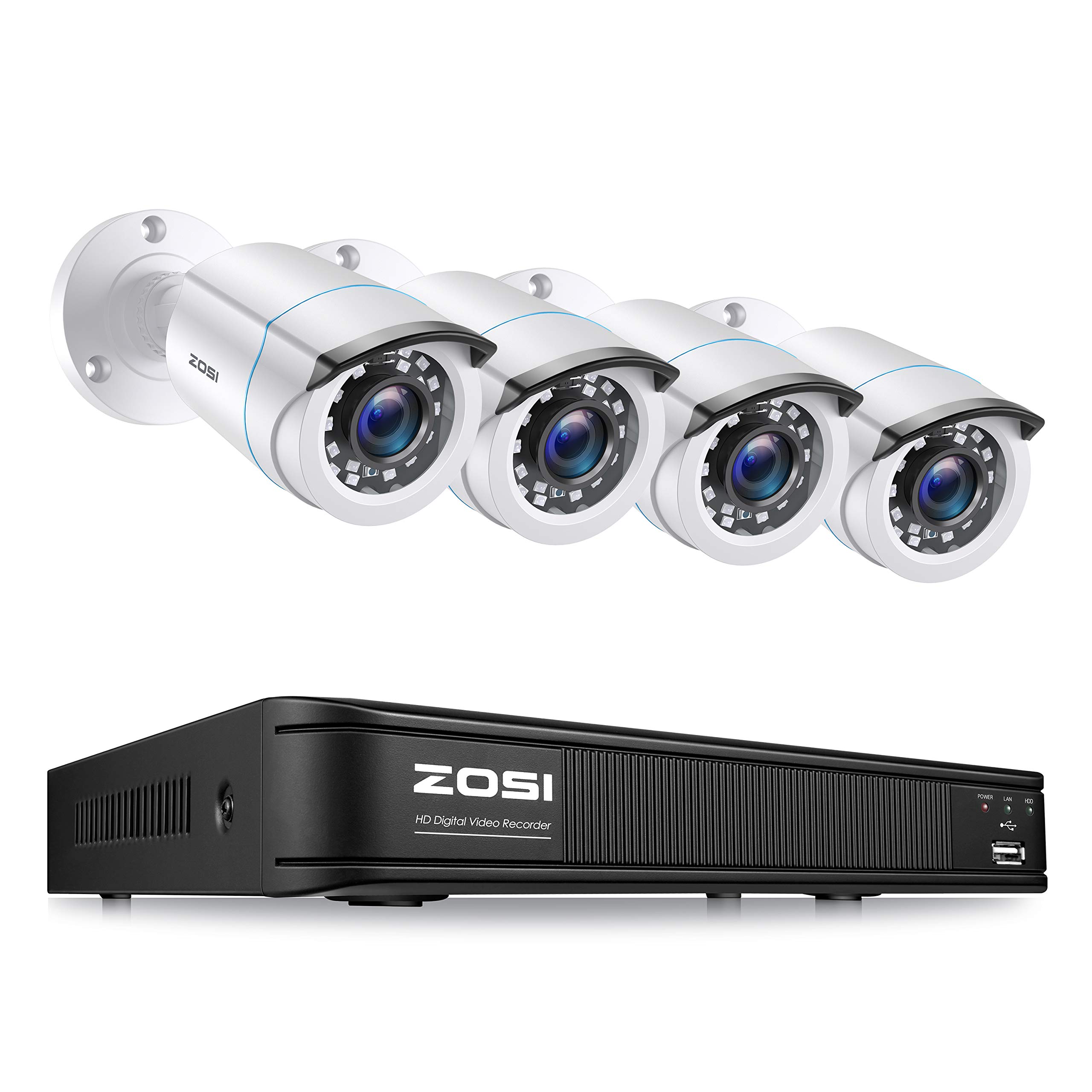 ZOSI H.265+ Full 1080p Home Security Camera System,5MP Lite CCTV DVR Recorder 4 Channel and 4 x 2MP 1080P Weatherproof Sur...