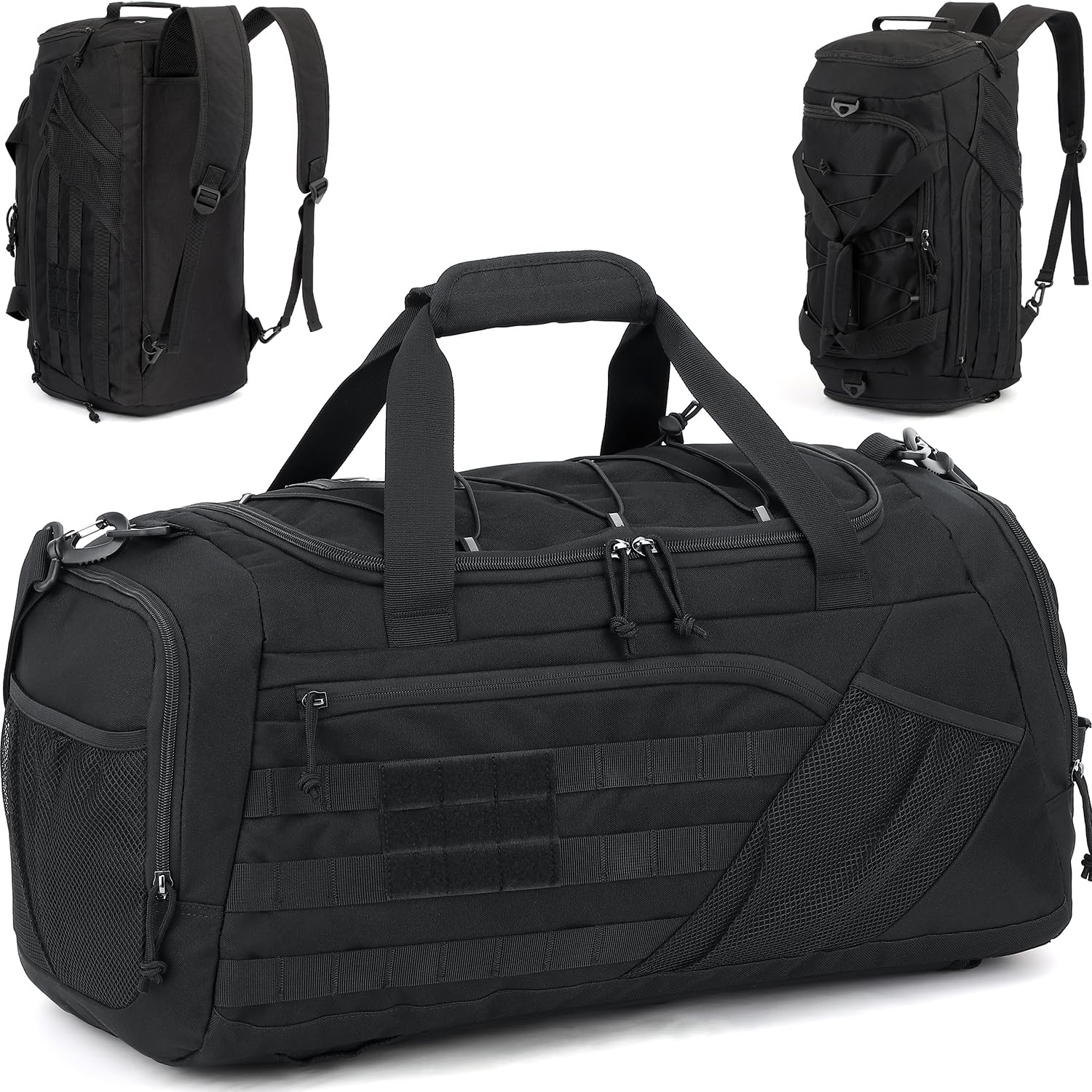 TONRUYN 45L Tactical Sports Duffle Bag for Men Military Gym Bag Medium Travel Duffel Holdall Backpack with Shoe Compartment & Wet Pocket 3-in-1 Weekend Bags for Training, Camping, Hiking, Black