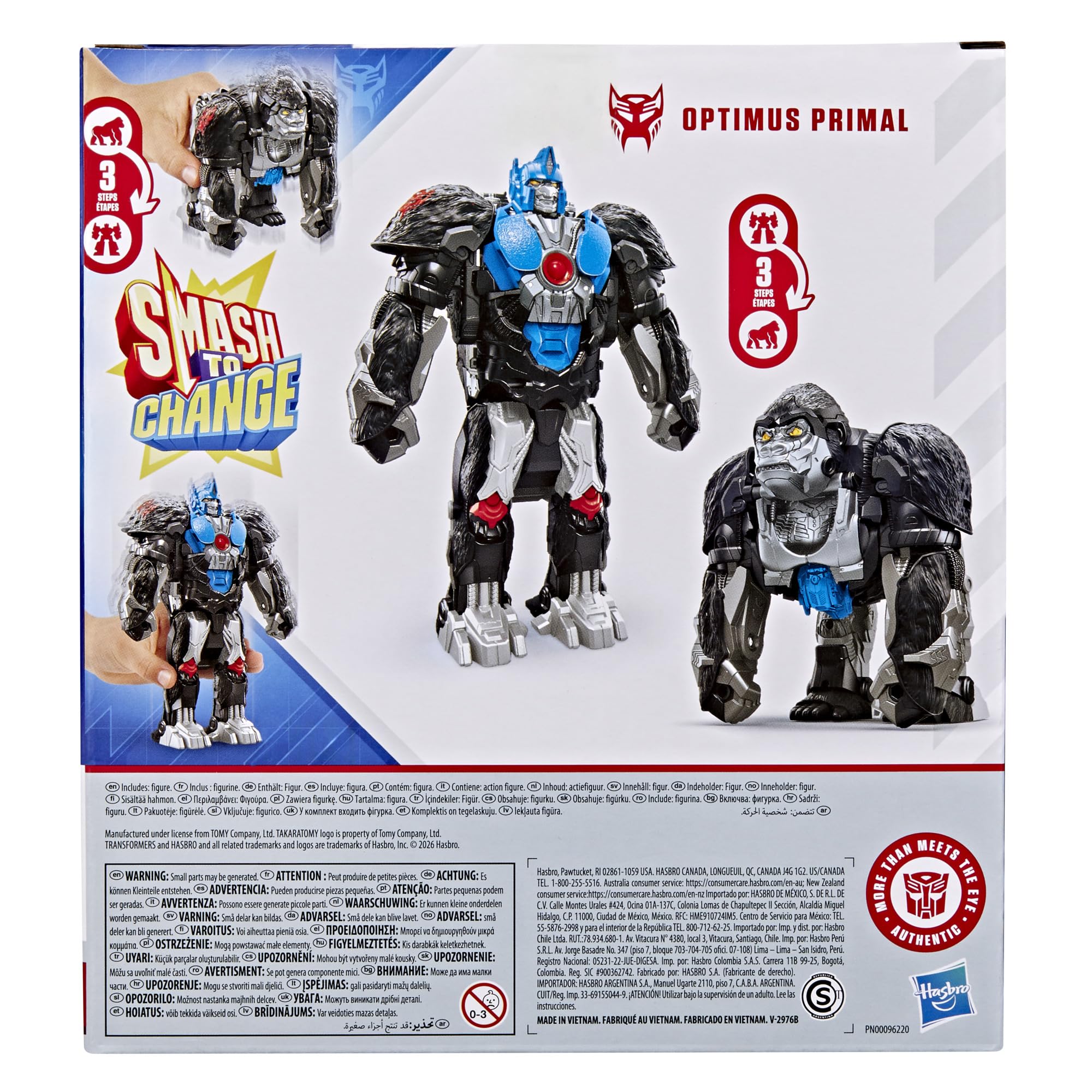 Transformers Smash Changers Optimus Primal Action Figure, Changes from Robot Toy to Gorilla Toy, Ages 6+