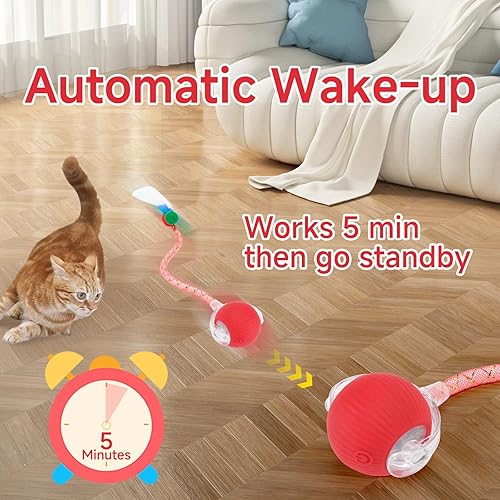 Miniatura 5 de Juguete interactivo para gatos de interior, bola móvil ágil y automática para gatos y gatitos con cola de malla elástica, bola de juguete eléctrica