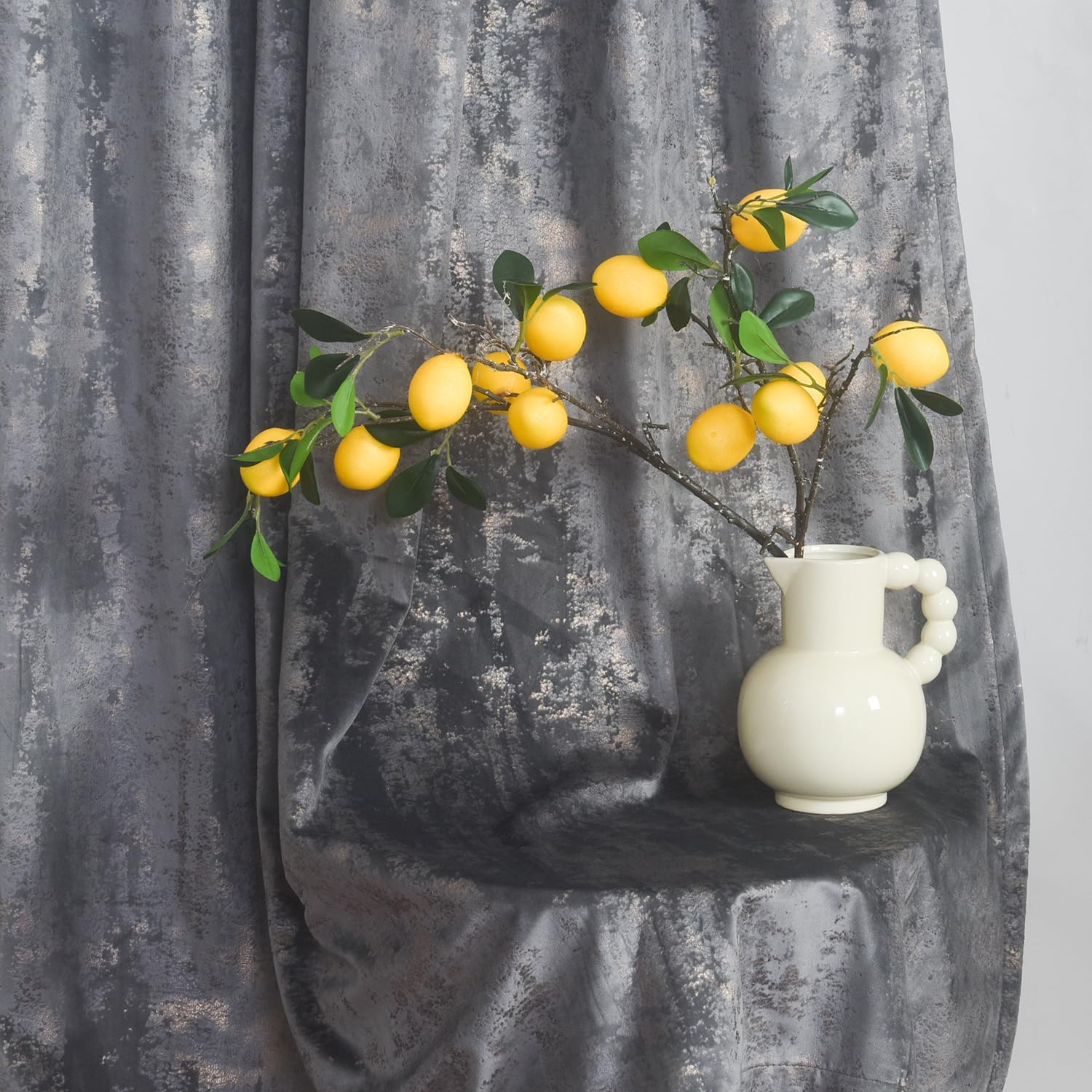 Roslynwood Luxury Velvet Gold Foil Print Grey Curtains 72 inches Long Rod Pocket Thermal Insulated Blackout Window Drapes for Living Room/Bedroom/Dining Room, W52 x L72, 2 Panels