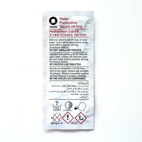 Oasis Water Purification Tablets Each Tablet Treats 20 Litres of Suspect Water (100 Tablets)
