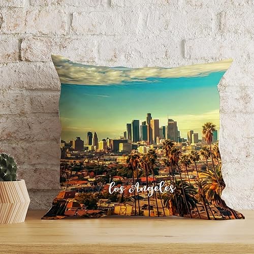 Miniatura 3 de USA City Los Ángeles - Funda de cojín decorativa con cremallera cuadrada para el hogar, recuerdos de la ciudad, funda de almohada de viaje de ciudad