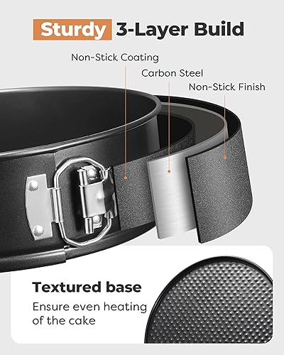 Miniatura 6 de Kootek Juego de 3 moldes para tartas antiadherentes con parte inferior extraíble, 4, 7, 9 pulgadas, moldes redondos para hornear pasteles de queso