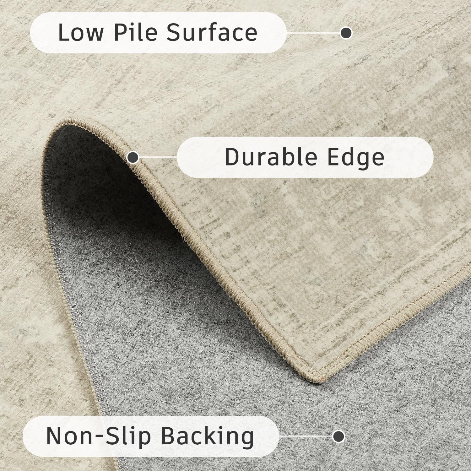 DCX 9x12 Beige Rug, Kid & Pet Friendly with Rubber Back Non Slip, Machine Washable Stain Resistant Neutral Floral Rug for Living Room, Bedroom, Home Office, Soft Low Pile Large Nursery Carpet